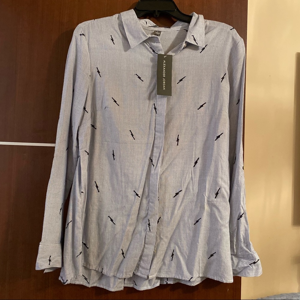 Women’s blue striped button down in size Large